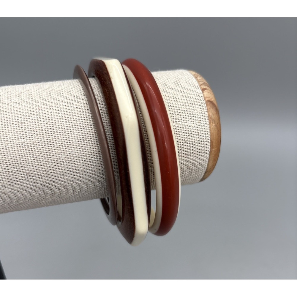 Bangle Bracelets Brown White Wood color Retro Boho Style Set of 6 Green Black - Picture 3 of 10